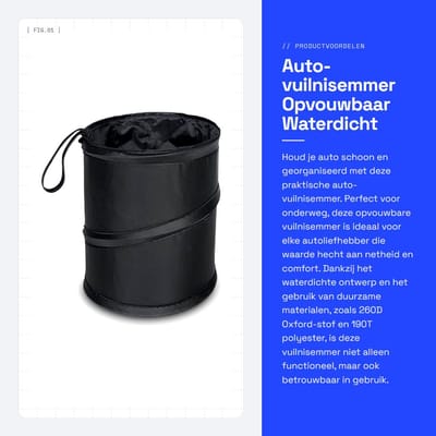 Dailygoods- Auto-vuilnisemmer opvouwbaar - Multifunctionele afvalbak - Waterdicht ontwerp - Draagbaar - Hangend aan autostoel - Afmetingen 20 x 20 x 25 cm