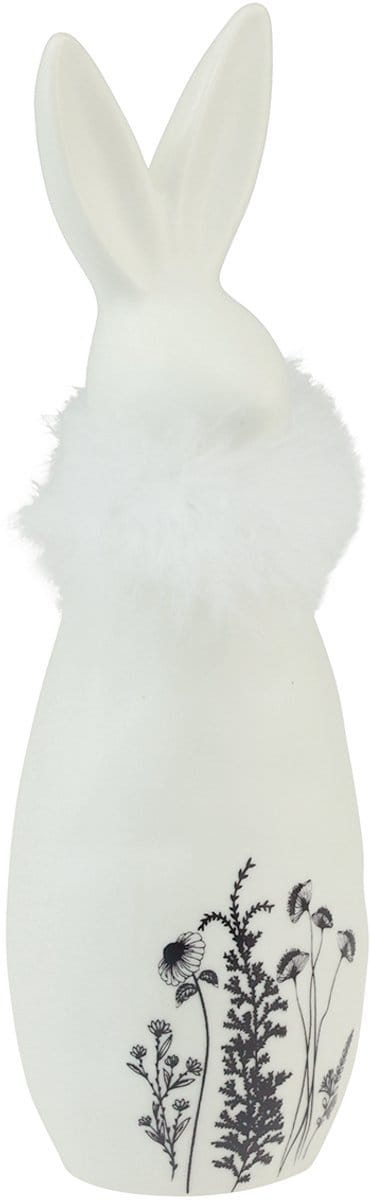 Keramiek konijntje witte konijnen decoratieve veren bloemen Ø6cm H20,5