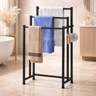 MeubelsvanJoep handdoekrek zwart badkamer staand 45 x 25 x 84 - Handdoekrek zwart keuken - Handdoekladder zwart metaal - Handdoekrek staand