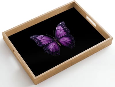 Dienblad hout 50x35 cm - Schootdienblad - Vlinder - Paars - Levendig - Borrelplank rechthoek - Plateau dienbladen