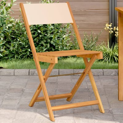 vidaXL - Opklapbare - stoelen, - 2 - stuks, - beige, - massief - acaciahout - en - stof.