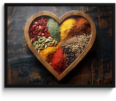 Poster in lijst - Fotolijst 70x50 cm - Posters - Houten - Hart - Kleurrijke - Specerijen - Posterlijst zwart - Decoratie - Wanddecoratie woonkamer - Muurdecoratie slaapkamer