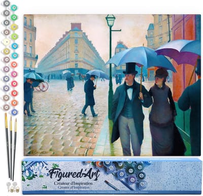 Figured'Art Schilderen op Nummer Volwassenen canvas Straat van Parijs, regenachtig weer - Gustave Caillebotte - Handwerk acrylverf Kit DIY Compleet - 40x50cm zonder frame