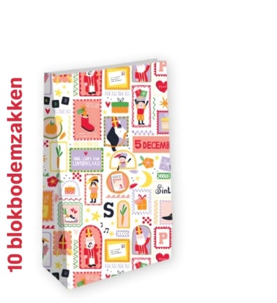 10x Blokbodem zak Pietenfeest Sinterklaas Maat L