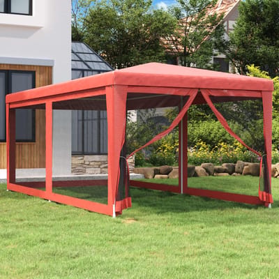 vidaXL - Partytent - met - 6 - mesh - zijwanden - 3x6 - m - HDPE - rood