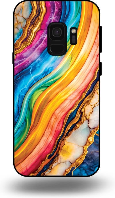 Smartphonica Telefoonhoesje Geschikt voor Samsung Galaxy S9 met Regenboog Goud Marmer Opdruk - TPU Backcover Case Rainbow Gold Marble Design geschikt voor Samsung Galaxy S9