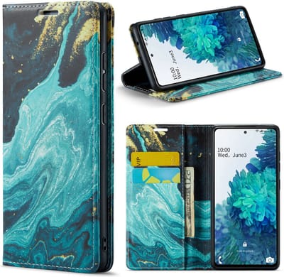 Casemania Hoesje Geschikt voor Samsung Galaxy A23 - Blue Aquamarine - Marmer Portemonnee Book Case