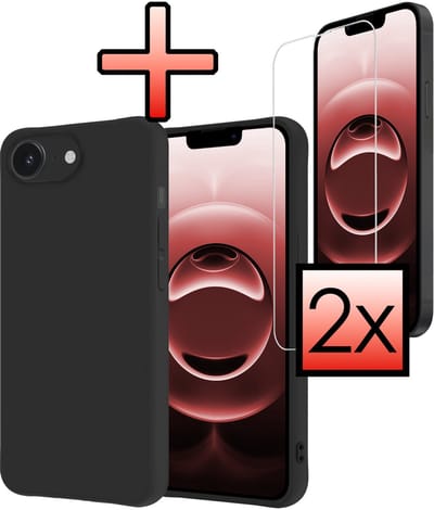 Hoesje - Met 2x Screenprotector - Geschikt voor Apple iPhone 16e / 17e - Sterk & Shockproof - Back Cover - Siliconen Case - Telefoon Hoes - Zwart