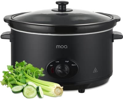 MOA 6,5L Slowcooker met 3 Warmtestanden - Ø 24,5cm - Keramische Binnenpan - PFAS- & BPA-vrij - Doorzichtige Deksel - Vaatwasserbestendig - Zwart