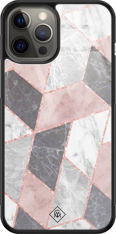 Casimoda® hoesje - Geschikt voor iPhone 12 Pro Max - Stone grid marmer / Abstract marble - Luxe Hard Case Zwart - Backcover telefoonhoesje - Multi