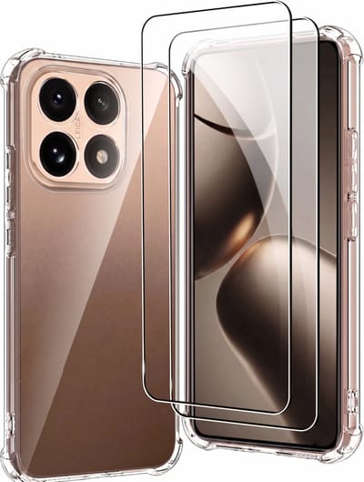 Casemania Hoesje en Glas Geschikt voor Xiaomi 17T - Transparant - Anti Shock Back Cover + 2x Glazen Screenprotectors
