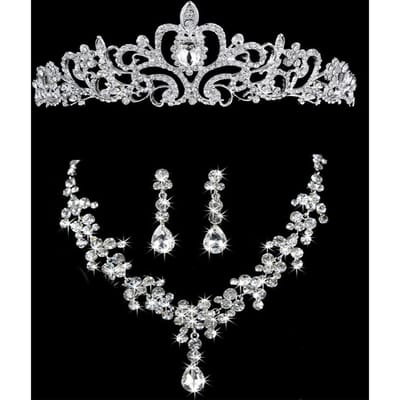 Collier de Mariée Tiare Ensemble Trois Pièces Couronne Accessoires de Mariage Bijoux gray