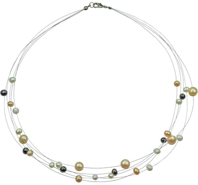 Zoetwater parelketting Jill Multi Color - echte parels - sterling zilver (925) - wit - zalm - zwart - zilver - luxe sieraden zakje - parelketting dames