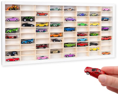 Creative Deco Wit Houten verzamelkast voor auto's - 80 verstelbare vakken | 80 x 41 x 5.5 cm | Verticale wandplank voor miniaturen | Vitrinekast Hangende verzamelkast