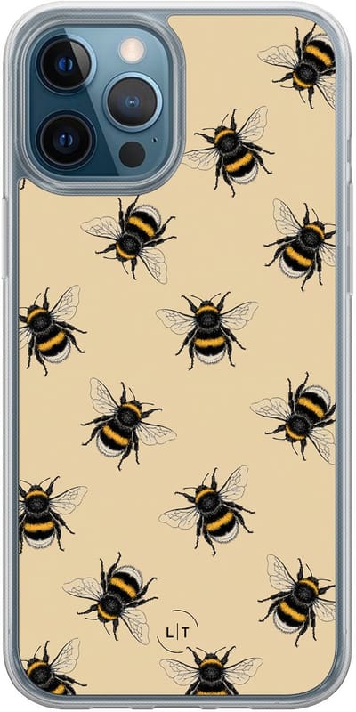 Hoesje geschikt voor iPhone 12 - Bijen print - 2in1 backcover - Print / Illustratie - Geel - Leuke Telefoonhoesjes