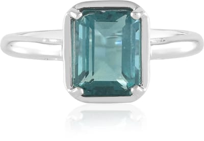 Cavill - Luxe Zilveren Ring - 925 Sterling Zilver Geplatineerd - 1,91 ct Petroleumkleurige Achthoekige Fluoriet - Modern & Elegant - Ring 23x20 mm