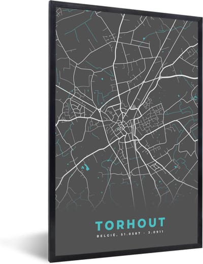 Fotolijst incl. Poster - Stadskaart – Grijs - Kaart – Torhout – België – Plattegrond - 40x60 cm - Posterlijst