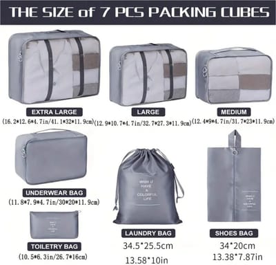 Nivard Koffer Organizer Set - Packing Cubes - Compressie - Travel - Compression - Set - Grijs