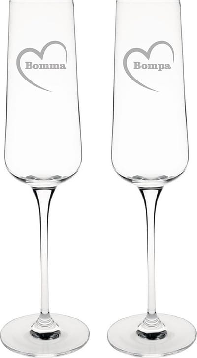 Champagneglas gegraveerd - 27cl - Bomma-Bompa-hartje