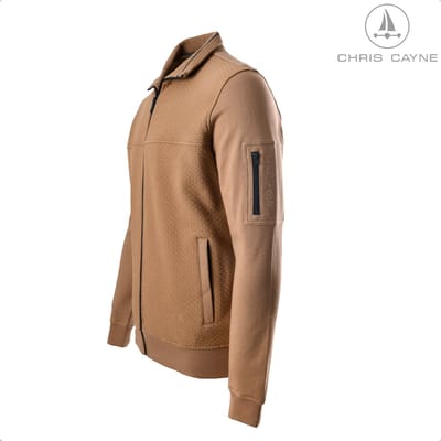 Chris Cayne heren vest - M - camel - structuur en gedeeltelijk glad - rits - steekzakken met rits - zakje op mouw