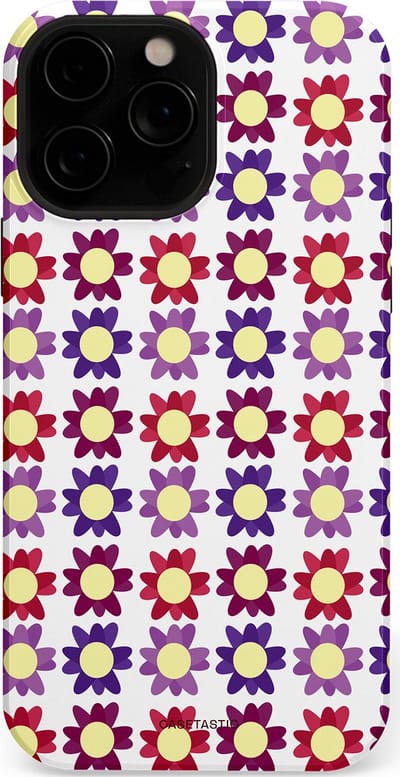 Casetastic Hoesje Geschikt voor Apple iPhone 13 Pro Magsafe - Stijlvolle Beschermende Duo-layer Case - Rood Paarse Roze Madelief Bloementjes