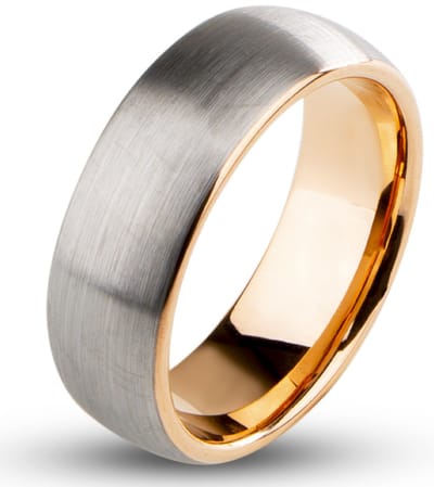 Tungsten Heren Ring met Geborsteld Staal - Rosé Goud Kleurig - Wolfraam - Papa Cadeau Voor Mannen - Vaderdag