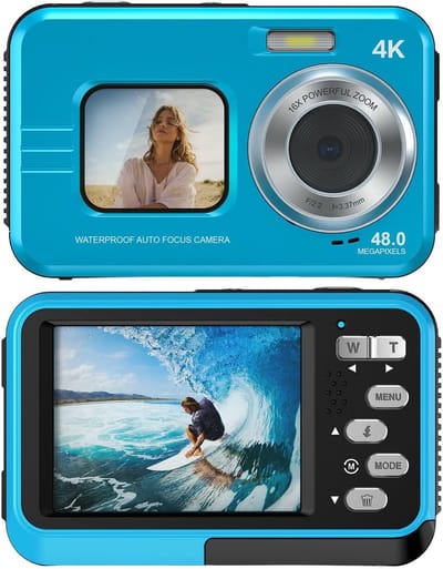 4K Onderwatercamera - 48 MP Autofocus Waterbestendige Digitale Camera met Dubbel Scherm, 3,5 Meter Waterdichte Actiecamera met 32 ​​GB Kaart voor Snorkelen, Zwemmen - blauw