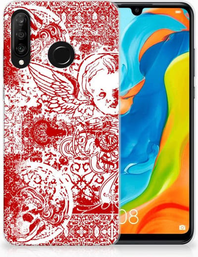 Back Cover voor Silicone Back Case Huawei P30 Lite Angel Skull Rood