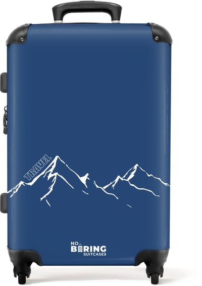 NoBoringSuitcases.com® - Koffer groot - Rolkoffer lichtgewicht - Blauw met witte bergillustratie - Reiskoffer met 4 wielen - Grote trolley XL - 20 kg bagage - Valiezen middelgroot - Hardcase bagagekoffer - Suitcase large