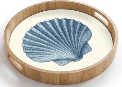 Dienblad rond 40x40 cm - Schootdienblad hout - Ribbels - Blauw - Schelp - Borrelplank rechthoek - Plateau houten dienbladen
