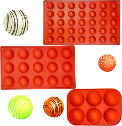 Set van 3 Ball Shape Silicone Mallen voor Bakken, Ideaal voor Pudding, Chocolade en Mousse Desserts