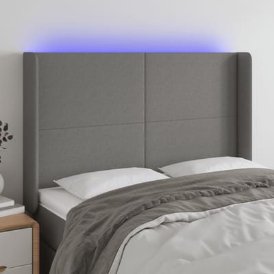 vidaXL - Hoofdbord - LED - 147x16x118/128 - cm - stof - donkergrijs