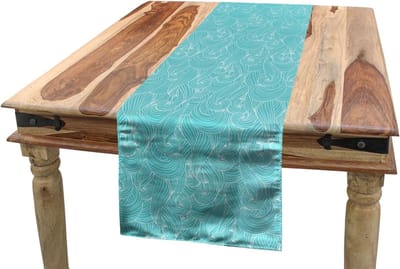ABAKUHAUS turquoise tafelloper, zee-geïnspireerde lijnen, eetkamerkeuken rechthoekige decoratieve tafelloper, 40 x 180 cm, wit