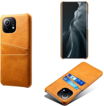 MobyDefend Hoesje - Geschikt voor Xiaomi Mi 11 - Lederen Backcover Met Vakjes Pasjes - Cognacbruin