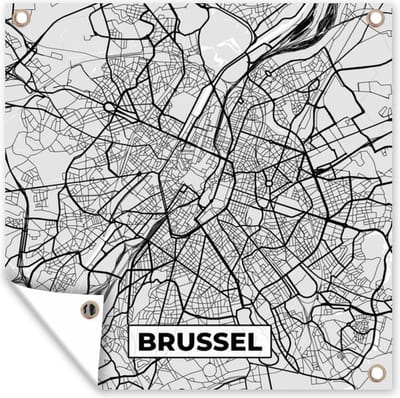 Tuin poster België – Brussel – Stadskaart – Kaart – Zwart Wit – Plattegrond - 200x200 cm - Tuindoek
