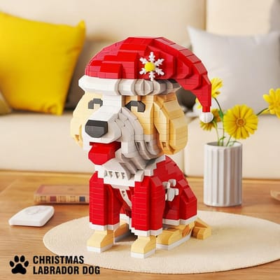 Set de Micro Briques Chien Labrador de Noël 12.7Cm5In Mignon Chiot de Noël Maquette 3D Jouet Éducatif Pour Enfants 6+