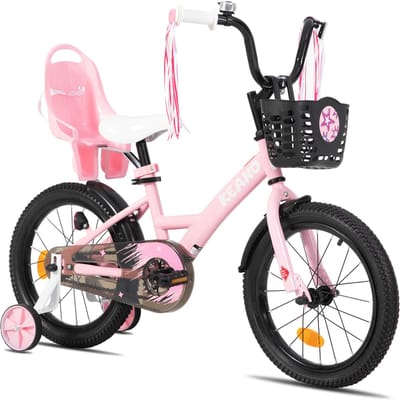 Joystar Zinnia Kinderfiets – 16 Inch – Met Mandje & Slingers – Zijwieltjes – Bel – Terugtraprem – Roze - Geschikt voor buitenactiviteiten in de lente