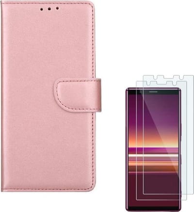 hoesje Geschikt voor: Sony Xperia 5 Portemonnee Rose Goud met 2 stuks Glas Screen protector