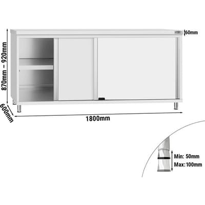 GGM Gastro Edelstahl Arbeitsschrank ECO - 1800x600mm - mit Schiebetür Zilver