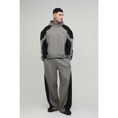 Lang Oversized Boxy Herentrainingspak Met Naaddetail En Capuchon | Black | Size Small