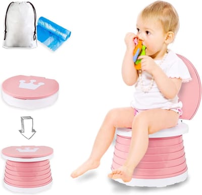 Toiletbril voor kinderen - Indoor Outdoor - Potje Baby Training - Opklapbare toiletstoel met reistas - Roze