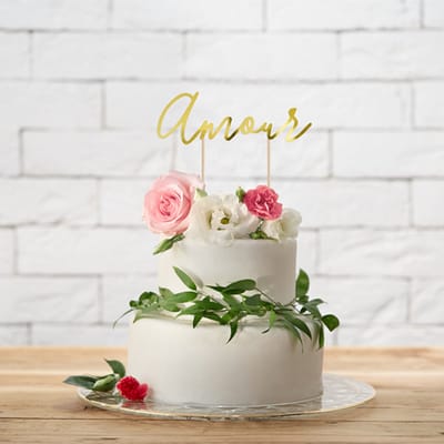 PartyDeco - Cake Topper Amour (goud) - Valentijnsdag versiering - Valentijnsdag cadeau - valentijnsdag