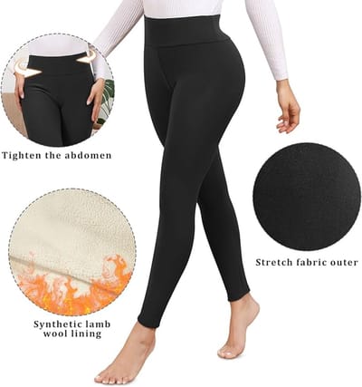 Thermische leggings voor dames, gevoerd, dikke thermische legging, wollige hoge taille, ondoorzichtig, sportlegging voor de winter, warme fleece legging , zwart , maat S