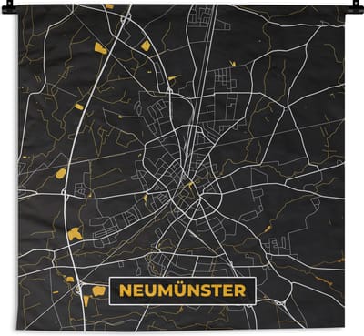 Wandkleed - Wanddoek - Goud – Duitsland – Plattegrond – Gold – Stadskaart – Kaart – Neumünster - 180x180 cm - Wandtapijt