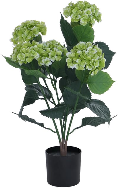 Kunsthortensia MCW-Q86, decoratieve plant, kunsthortensia, kunstplant, voor buiten, polyethyleen, 64x40x40 cm ~ groen