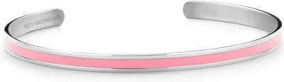Key Moments 8KM-B00524 Stalen Open Bangle - One-size (60 x 50 x 4 mm) - Zilverkleurig / Roze
