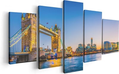 Artaza Canvas Schilderij Vijfluik Tower Bridge in Londen met Verlichting - 100x50 - Foto Op Canvas - Canvas Print