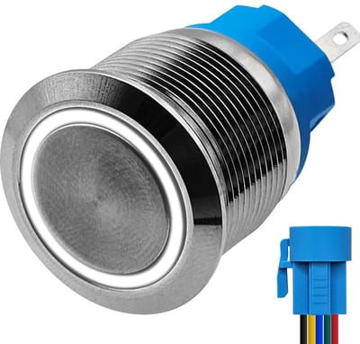 ProRide Metalen Drukschakelaar 12V ON-OFF - 22mm - Aan/uit schakelaar met Aansluitkabel - Spatwaterdicht - 12V/24V - LED Indicatie Wit