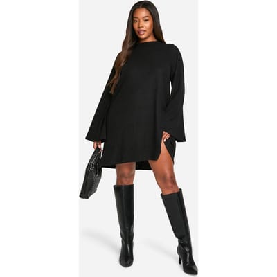 boohoo Dames Plus Soft Rib Tie Back Smock Jurk | Zwart | Maat: 44