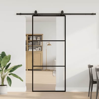 vidaXL - Schuifdeur - met - beslagset - 90x205 - cm - ESG - glas - zwart